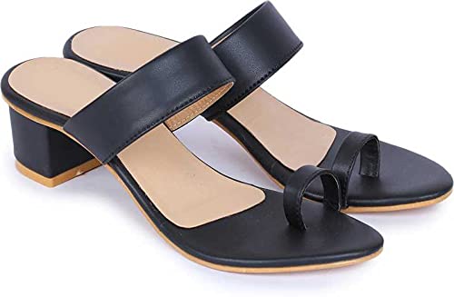 SPINE Women Black Block Heel Slip on-38 EU