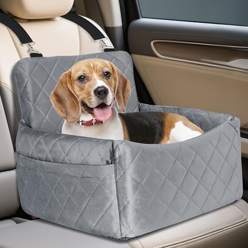 Trasportino per Cani Auto per Piccola Taglia, Lavabile e Confortevole Seggiolino Auto per Cani con Borsa di Archiviazione e Cintura di Sicurezza, per Sedili Anteriori e Posteriori - 45x40x34 cm
