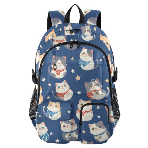 Mochila escolar para adolescentes con diseño de gatos azules y portátil de 17.5
