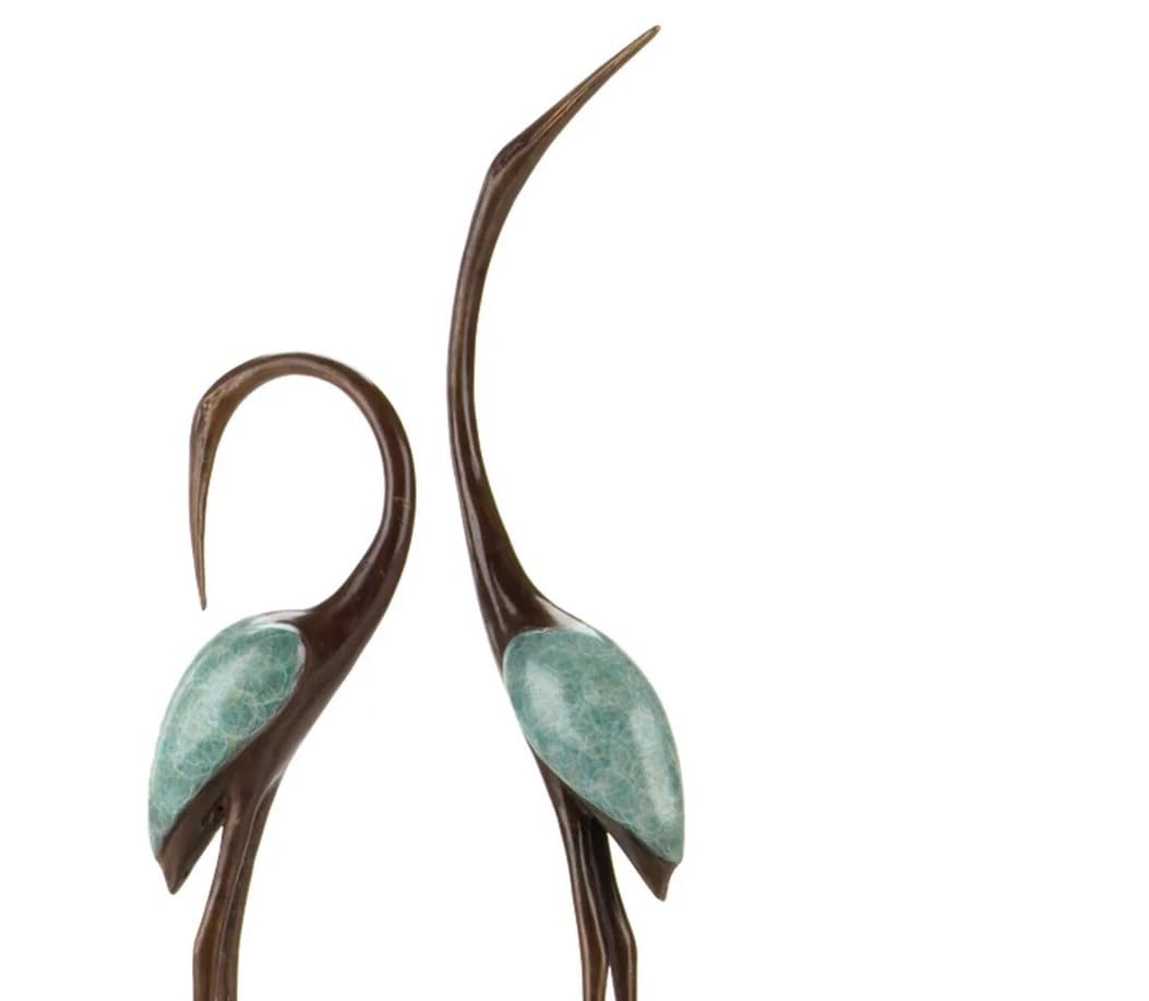 Antiqued Brass Crane Song Set of 2 Statues