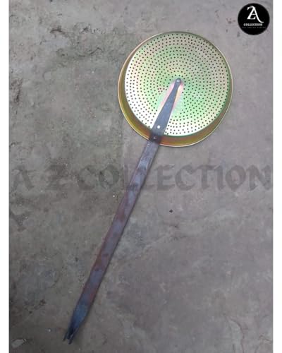 Image of A Z COLECTION Motichoor Laddu Iron Jhara, Perforated Strainer with Long Handle for Indian Sweets, Commercial and Home Use, Boondi Jhara with Long Handle Pack of 1 ((Hole Size:. 5 Number))