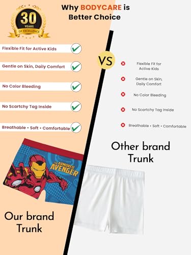 Image of BODYCARE Boys Trunks Pack of 4 | Cotton Spandex Breathable Ultra Soft Stretchable | Skin Friendly, Tagless Comfort | Ideal for School