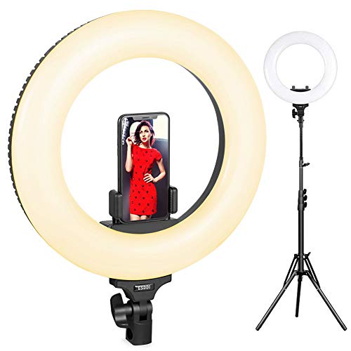 Ring Light, ESDDI 18inch 100W LED Dimmable Ring Light, Adjustable Color Temperature 3200K-5800K, Stand Phone Holder, Hot Shoe Adapter for Portrait YouTube Video, Vlog and Makeup