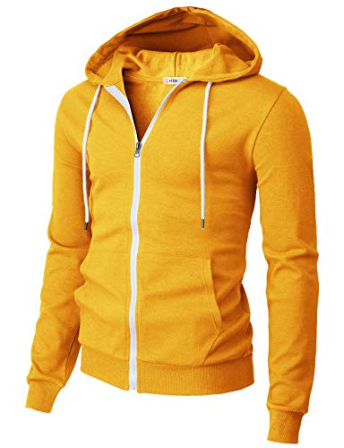 H2H Mens Slim Fit Basic Zip Up Hoodie Sweatshirt Lightweight Long Sleeve with Kanga Pocket MUSTARD US L/Asia XL (CMOHOL048)