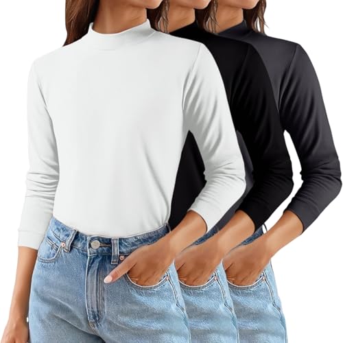 Pack de 2 suéteres de cuello alto para mujer, invierno, térmico, manga larga, ropa interior cálida, ajustada, parte superior, camiseta básica, ropa interior térmica, tallas grandes, camiseta funcional