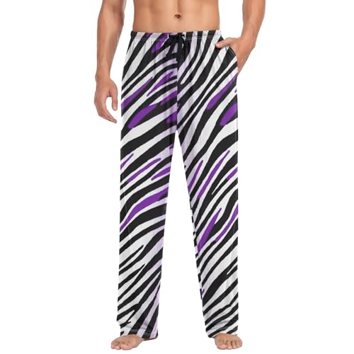 Mens Pajama Pants, Purple Zebra Stripe Sleep Pjs Bottom for Men, Lounge Pant with Pockets4