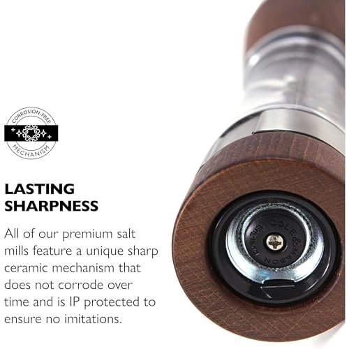 Image of Cole & Mason Derwent Salt Mill - Gourmet Precision Salt Grinder - Refillable Seasoning and Spice Tools - Adjustable Seat, Himalayan and Kosher Salt Grinder Settings - Forest Wood