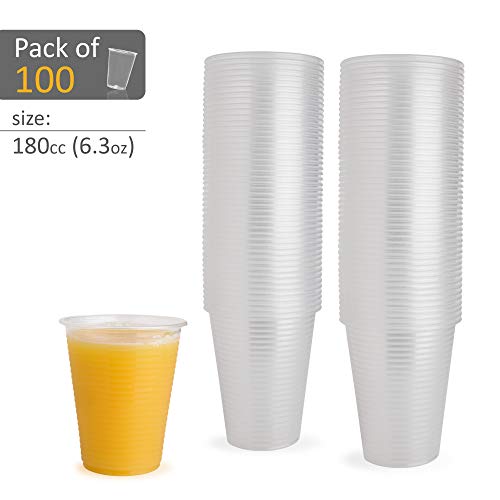 100 Clear Disposable Plastic Cups ~ 180cc (6oz) ~ Glasses Great for, Party, Picnic, BBQ, Travel, and Events