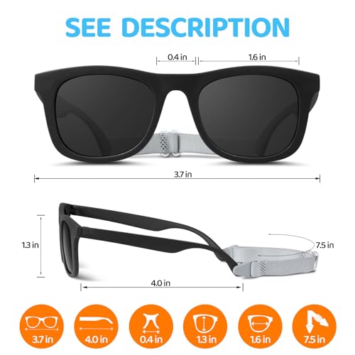 RIVBOS Baby Sunglasses Boys&Girls with Strap UV400 Polarized Flexible for Toddler,Infant and Newborn(0-24month) RBK02312