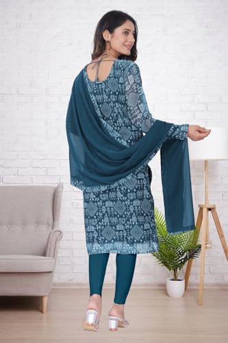 Image of Women's Printed Kurti with Georgette Dupatta, Full Inner Lining, Lightweight Ethnic Set
