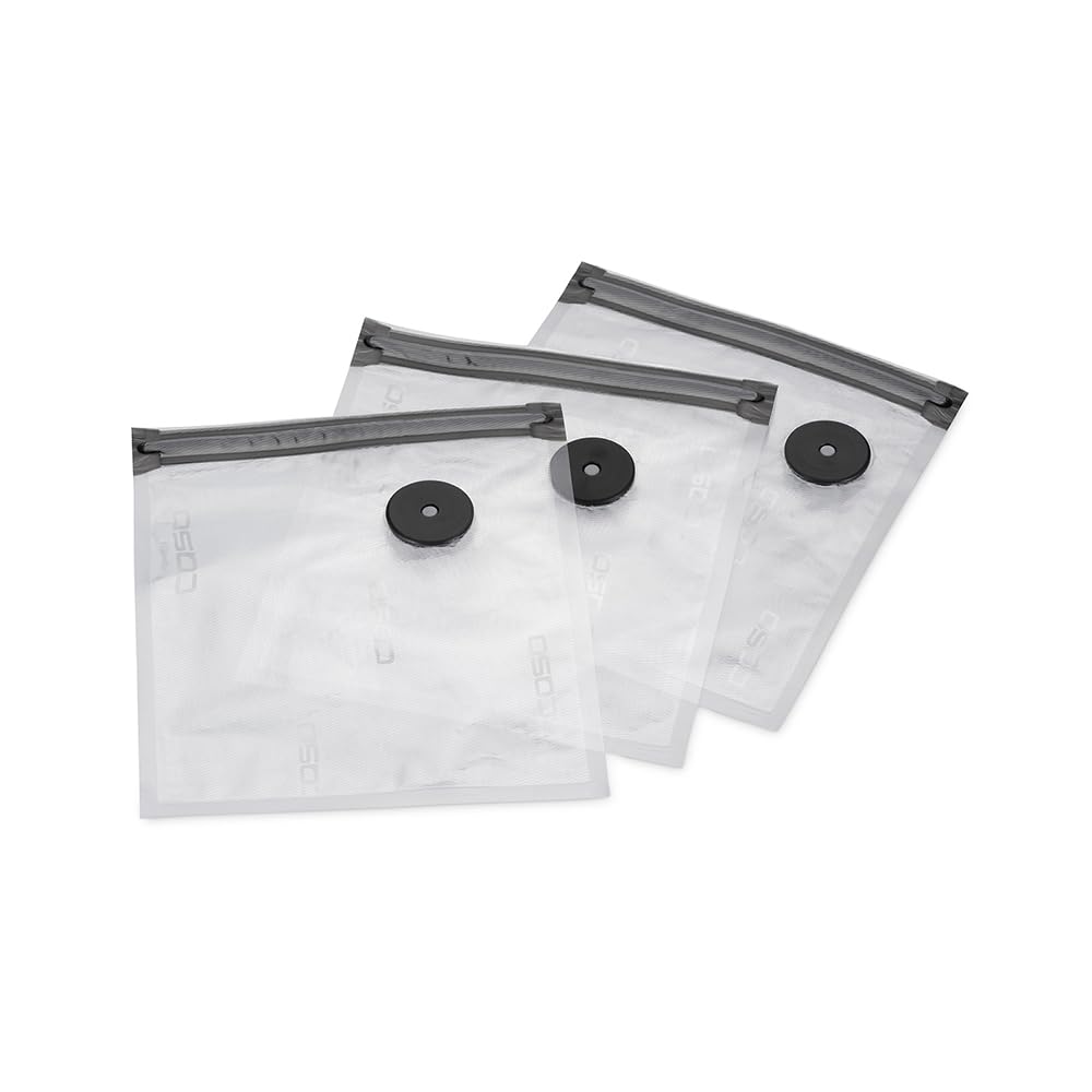 CASO Vacu ZIP Bags 20 x 23 cm, 20 Bags, SousVide Suitable for BPA Free, with 150 µm, Extra Strong, Tear-Resistant, Reusable, for Caso (Hand) Vacuum Sealer with Zip Adapter, Includes Food Manager