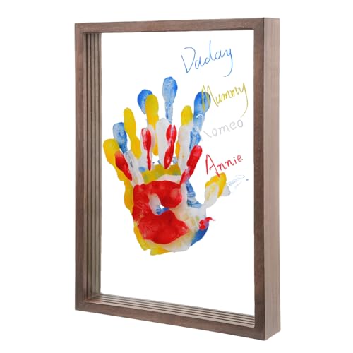 Family Handprint Frame Kit for 4 with 12 Colors &12 Pens,Fun DIY Craft Art Print Handprint Keepsake, Family Gifts for Christmas Mother's Father's Day Birthday Anniversary,Grandparent (Brown)