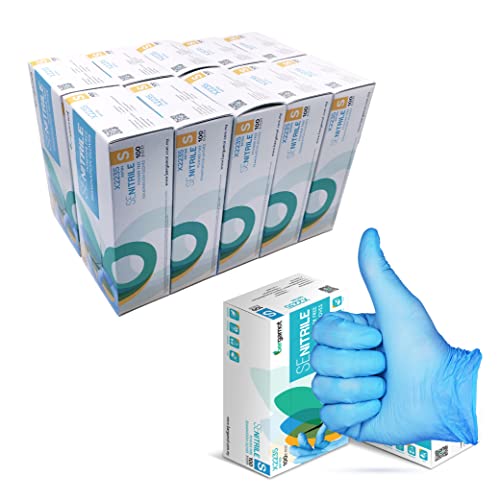 Guantes Nitrilo talla S sin Polvo Azules - Guantes Desechables S - Guantes LATEX FREE Pack de uso Universal para Cocina Trabajo Jardín Profesiones Relacionadas con la Salud etc.- 100 unidades (x10 S)