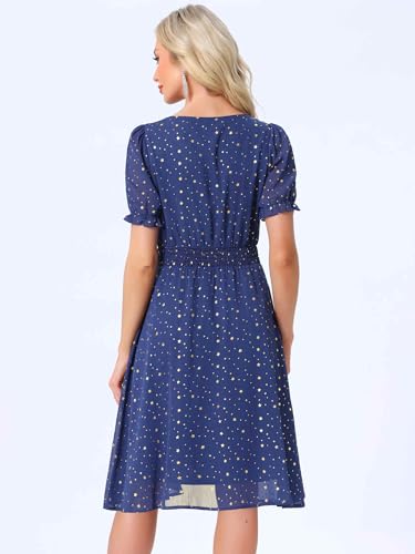 Image of Allegra K Party Midi Dress for Women Ruffle Short Sleeve Elastic Waist A-Line Metallic Star Dresses