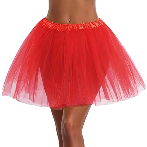 LOKLNEYK Tutu Mujer Carnaval Mujer Talla Grande Elástica Disfraz para Ballet Plisada Brillante Minifalda Adulto Cortas Navidad Fiesta para Carnaval Semana Santa Fiesta Halloween 2#Rojo One Size