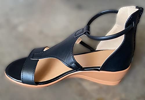 Wedge Roman Sandals for Womens Summer Open Toe Ankle Heeled Strap Shoes Faux Leather Gladiator Zipper Shoes Casual Non-Slip Platform Breathable Walk Beach Flip Flops4