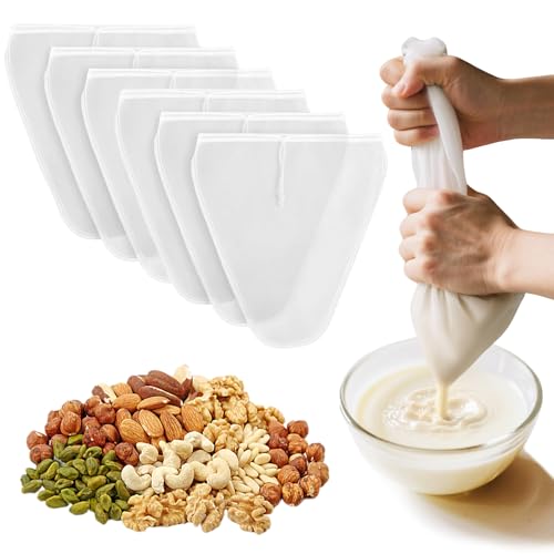 6 bolsas de leche de nueces reutilizables, paño de nailon para leche de almendras, leche de avellana, queso casero, zumo de frutas, zumo de verduras, forma triangular, paño de colada, bolsas de leche