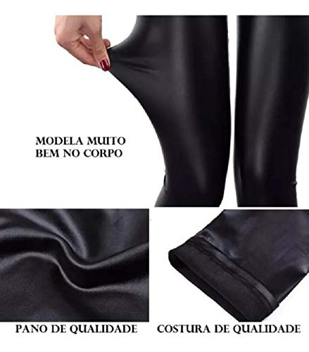 Legging Leg Cirre Fitness Liso Tipo Couro Cintura Alta Feminino Conforto Brilho (GG)