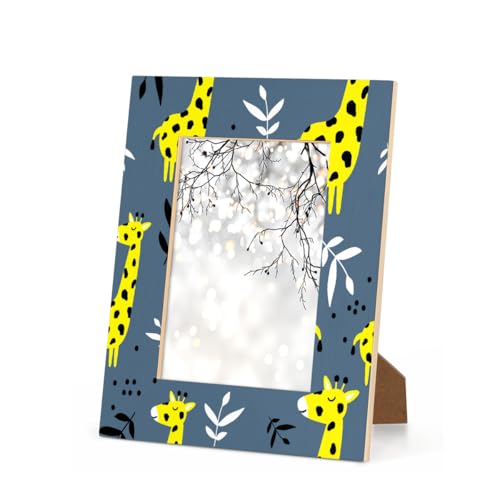 GeMeFv Marco de fotos de madera de 5 x 7 pulgadas, diseño de jirafas de animales divertidos para mesa y pared, marco de fotos para decoración del hogar, marco de regalo (jirafas)