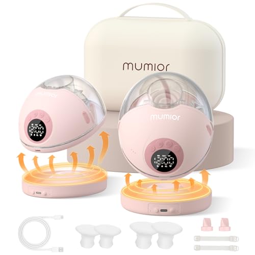 Image of Heated Base Hands Free Breast Pump, Wearable Breastfeeding Pump of Baby Heated Dustproof Base, Automatic Voice Prompts, LED Display with 4 Modes &12 Levels, Memory Function-24 mm, 2 Pack Pink