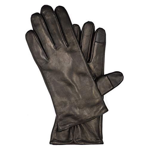 Harssidanzar Womens Luxury Italian Nappa Leather Gloves Vintage Finished Cashmere Lined Touchscreen, Black, S
