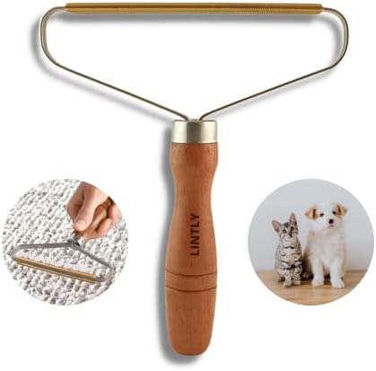 Lintly Portable Lint Remover For Clothes & Lint Remover Shaver - Stunning Rich Mahogany Wood - Lint Brush Pet Hair Remover for Fabric & Furniture - Metal Lint Roller for No More Lint - Carpet Scraper.