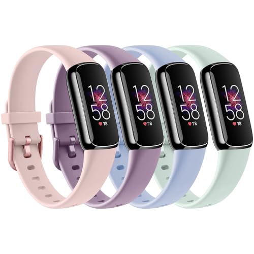 Yisica 4 Pack Sport Straps for Fitbit Luxe Straps Women Men Soft Classic TPU Adjustable Comfortable Replacement Wristbands for Fitbit Luxe