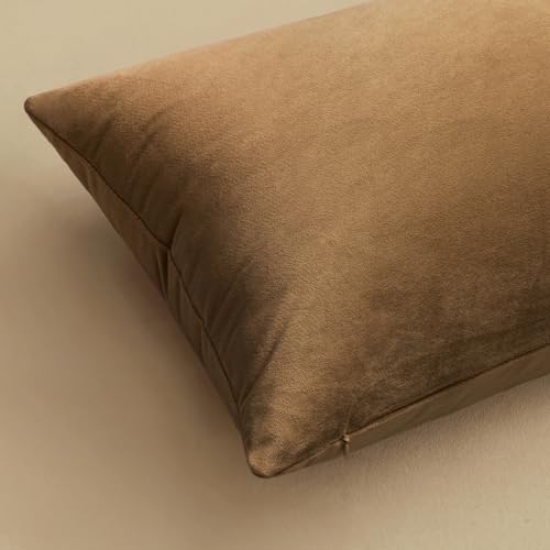 Image of MIULEE Pack of 2 Velvet Pillow Covers Decorative Square Pillowcase Soft Solid Cushion Case for Sofa Bedroom Car 12 x 12 Inch Chocolate