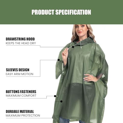 Image of ORILEY EVA Raincoat Poncho 70 GSM with Adjustable Hood Full Sleeves Knee Length Unisex Universal Size Water Resistant Outdoor Rainwear for Bike Riders Men and Women (Pack of 1, Olive Green)