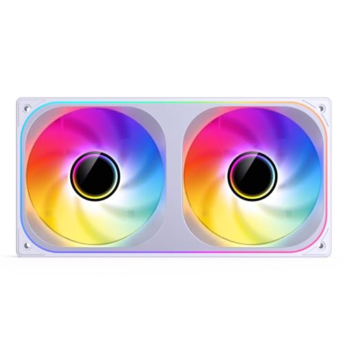 Image of JONSBO ZB-240W PC Case Fan, Silent Computer Fan with Axis & 4-Sides Infinity Mirror, All-in-One, Single Frame Unit with 2x120mm 3Pin ARGB Fans, 4 Pin PWM, 2400RPM, 28MM Thick,White