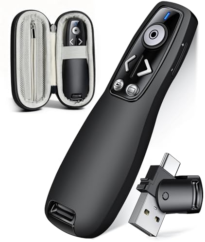 ELISWEEN Wireless Presenter with Carry Case, Presentation Clicker with Protective Storage Bag, Presentation Remote for Powerpoint, Mac, Computer, Laptop