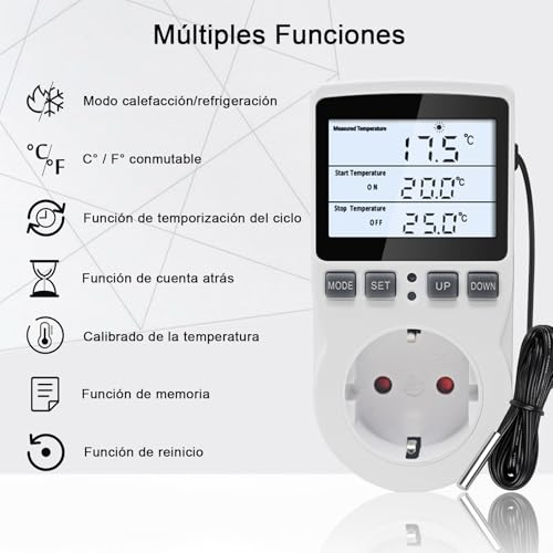 Controlador de temperatura para regular frío y calor enchufe termostato digital 220V 3