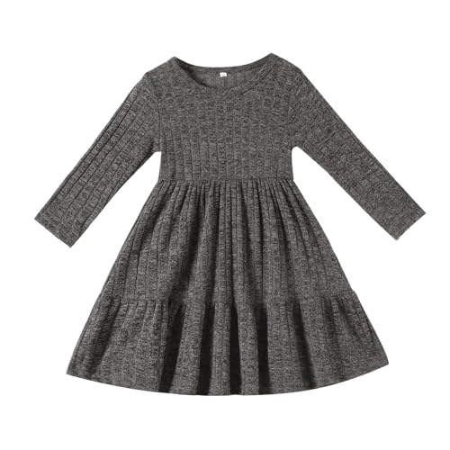 Image of Toddler Baby Girl Long Sleeve Dress Girls Knit Sweater Dresses Tiered Kids Swing Holiday Clothes Fall Winter