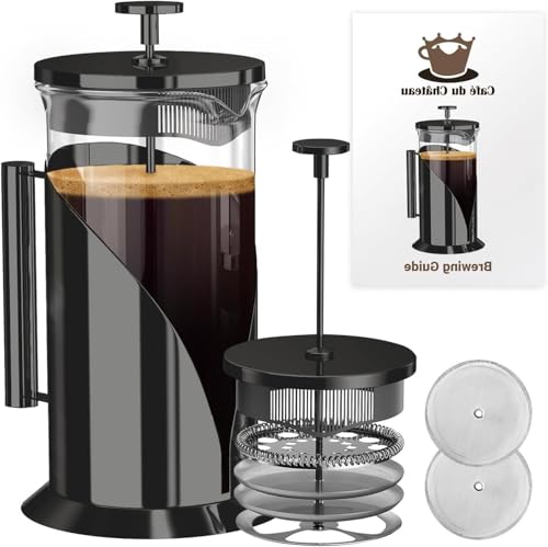 Image of Cafe Du Chateau French Press Coffee Maker, 34 oz Glass Coffee Press with 4-Level Stainless Steel Filtration, Easy Manual Brewer for Coffee and Tea, Portable for Home, Office, Camping and Travel