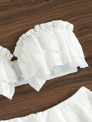 SweatyRocks Women's 2 Piece Bandeau Swimsuit Ruffle Trim Ring Bikini Set Strapless High Cut Bathing Suit3