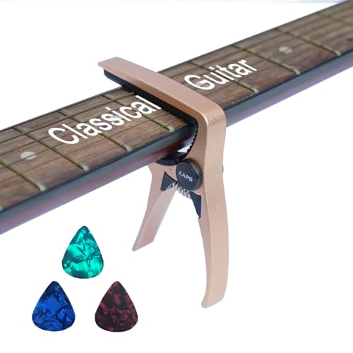 MEDIORAYS Classical Guitar Capo for 6 String Guitar and Mandolin Bass, Big Size Professional Acoustic and Electric Guitars Capo Lightweight (ClassicalCapo-gold)