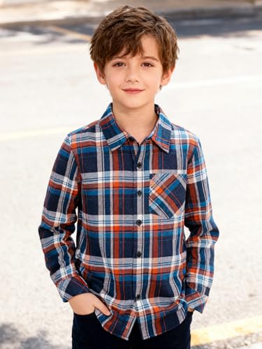 Image of Yoimira Boys Flannel Shirts Kids Long Sleeve Plaid Tops Casual Button Down Shirt Western Plaid Jacket