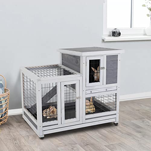 Bestpet RH-WD386-GRAY 37 Inch Wood Rabbit Hutch thumb #2