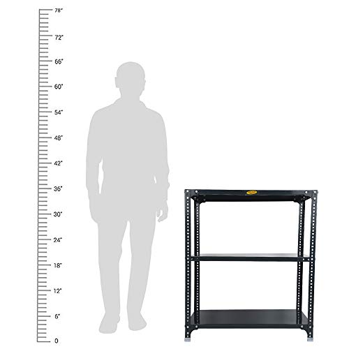 Image of Mil-Nil Prime CRC Sheet 3 Shelf Multipurpose Slotted Angle Rack, 36 x 36 x 18 Inch, 22 Gauge (Grey) 16 Gauge Angles