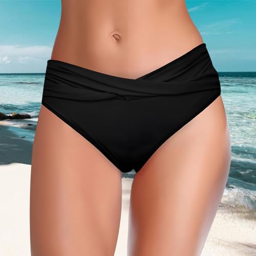 Women's Twist Bikini Bottoms, Tummy Control Ruched Swimsuit Bottom, High Stretch and Stylish for Beach Vacations, Pool Parties, Sunbathing, M Size Black4