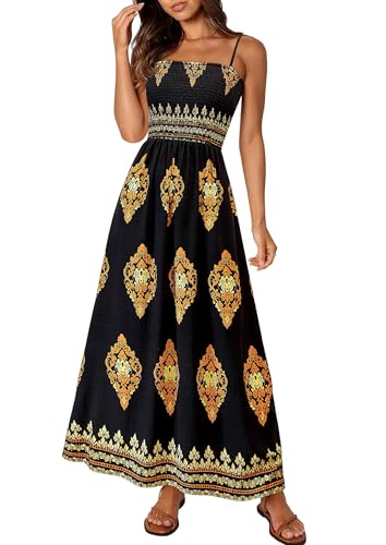 Image of PRETTYGARDEN Women's Summer Boho Maxi Dress Floral Sundresses | Spaghetti Strap, Sleeveless, Smocked Bodice, A-Line Long Flowy, Lightweight Soft, Wedding Guest Party, Beach Vacation Outfits