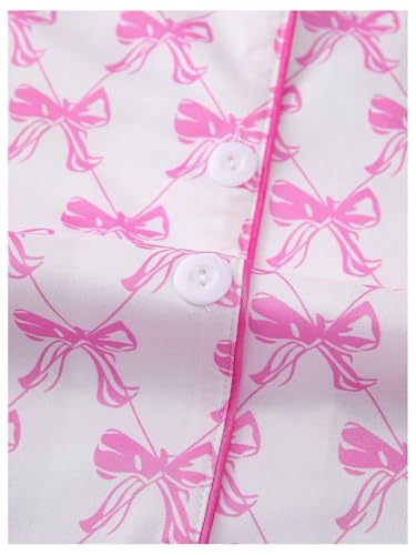 Women's Bow Pajamas Sets Short Sleeve Button Down Pajamas Y2k Preppy Cute PJ Set Sleepwear3