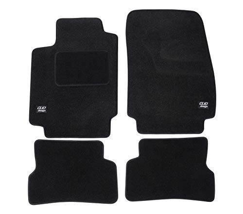 J&J AUTOMOTIVE | Logo Tapis De Sol Noir Velours sur Mesure pour Clio 3 / Modus 2005-2012, Ajustement précis, Base Antidérapante, Renforcée dans la Zone de la Pédale