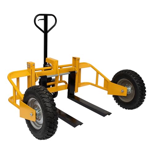 biosp All Terrain Manual Pallet Jack with Guardrail, Heavy Duty Pallet Truck 2500 lbs Load Capacity, 3-Function Hand Control Manual Pallet Truck, Adjustable Width Forks, 65.75'W x 55.35'D x 50.39'H