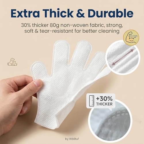 Image of Pet Glove Wipes, Disposable Grooming Mitts for Dogs and Cats, Waterless Bath, Lick-Safe, with Jojoba Oil, Honey Extract and Shea Butter, 20 Count (Extra Thick, 20 Count-Glove Wipes)