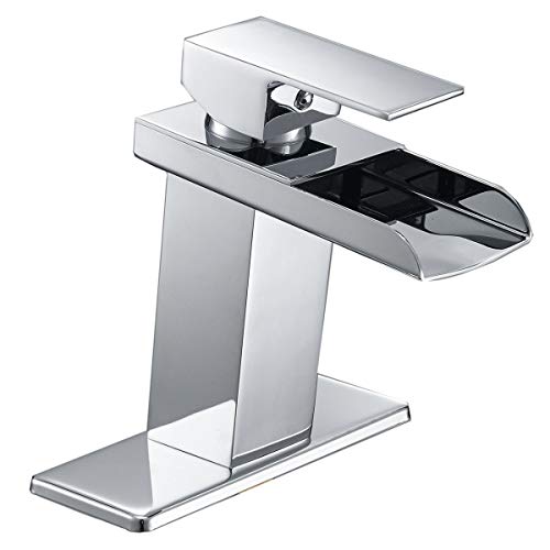 Bathroom Faucet Chrome Bath Sink Restroom Waterfall Vanity Faucets Single Hole Modern Lavatory One Handle Lever Basin Mixer Tap Deck Mount Commercial Supply Hose Lead-Free by Homevacious