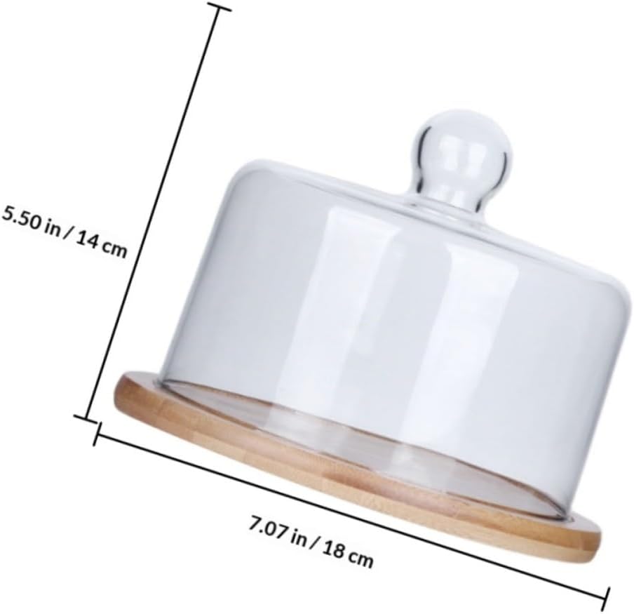 BESPORTBLE Glass Cake Cover with Wooden Tray Large Dustproof Dessert Dome Food Preservation Display for Home Baking Serving