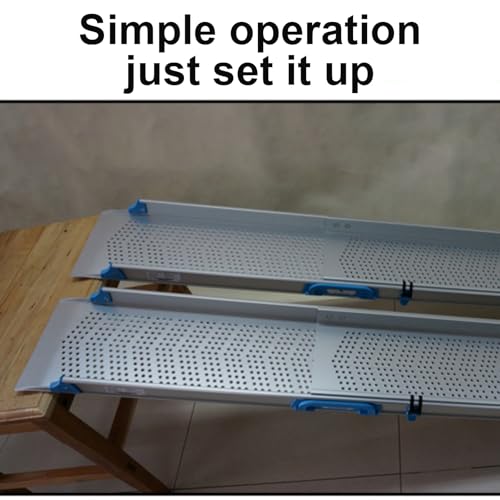 Rampa ajustable de aluminio resistente para silla de ruedas, con orificios antideslizantes y tapete, portátil miniatura 5