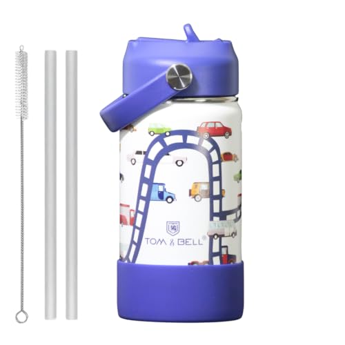 Image of TOM & BELL Kids 350ml Thermos Sipper Bottle for Kids | Toddlers Bottle|Stainless Steel Hot & Cold Water Bottle | Double Walled Vacuum Flask| Rust Resistant| Leakproof. (Blue350)