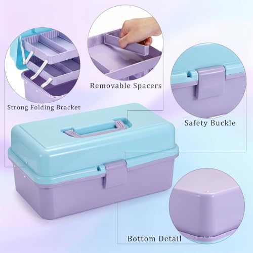 Image of BTSKY 3-Layer Plastic Dividing Storage Box Craft Organizer and Storage | Portable Handled Art Supply Organizer with Adjustable Spacers Multipurpose Home Utility Box for Medicine Sewing(Blue+Purple)